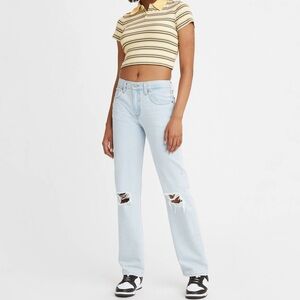 {Levi's} "Low Pro Straight in Light Wash" Relaxed Ripped Distressed Denim Jeans